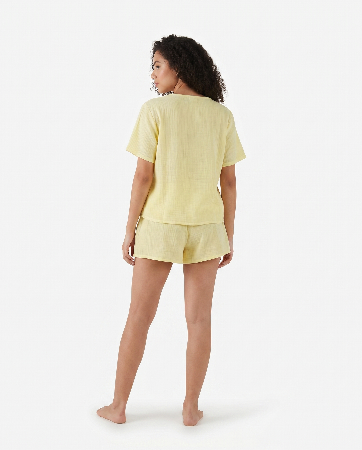 Tie-Front Baby Cotton PJ Set in Butter Yellow
