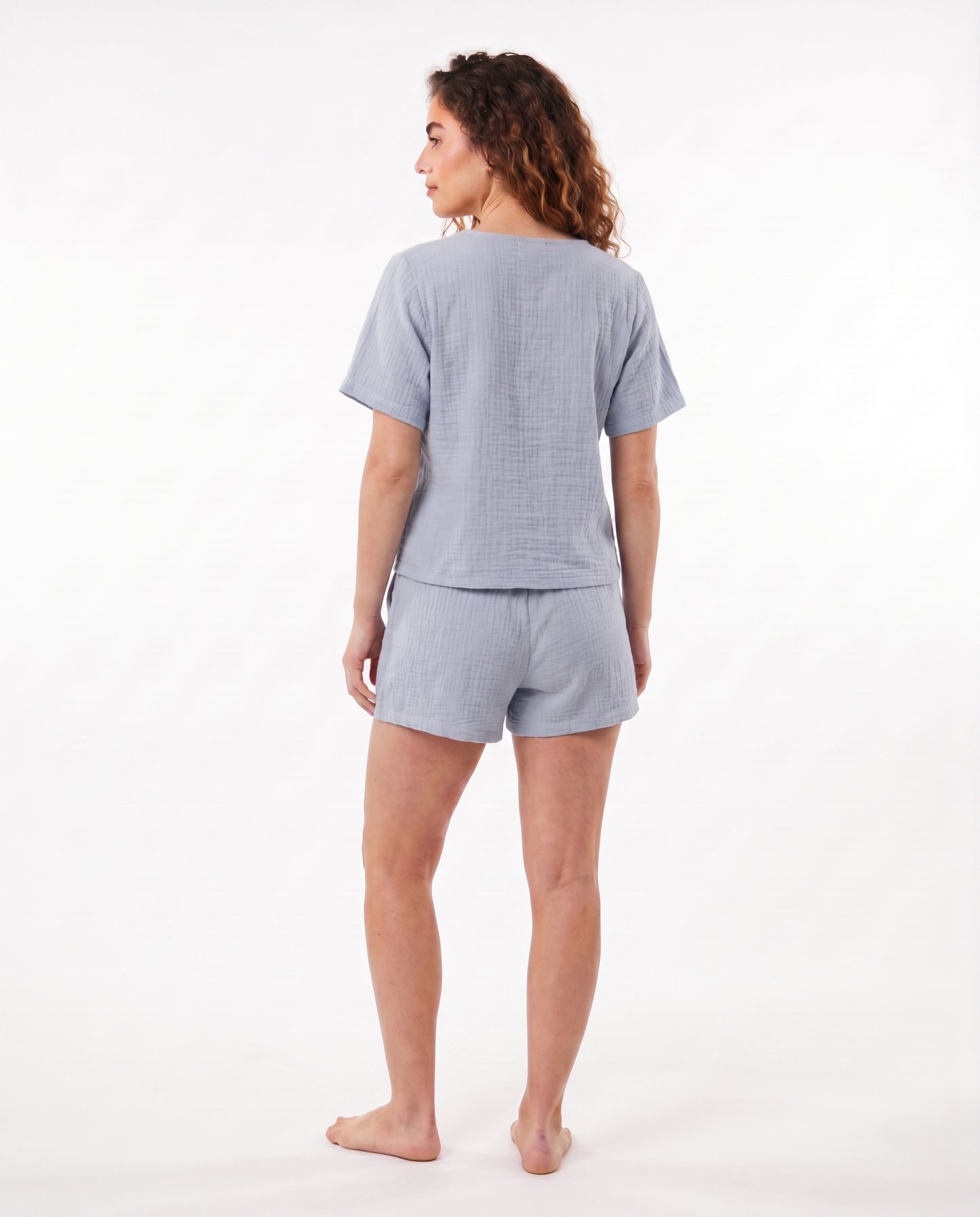 Tie-Front Baby Cotton PJ Set in Powder Blue