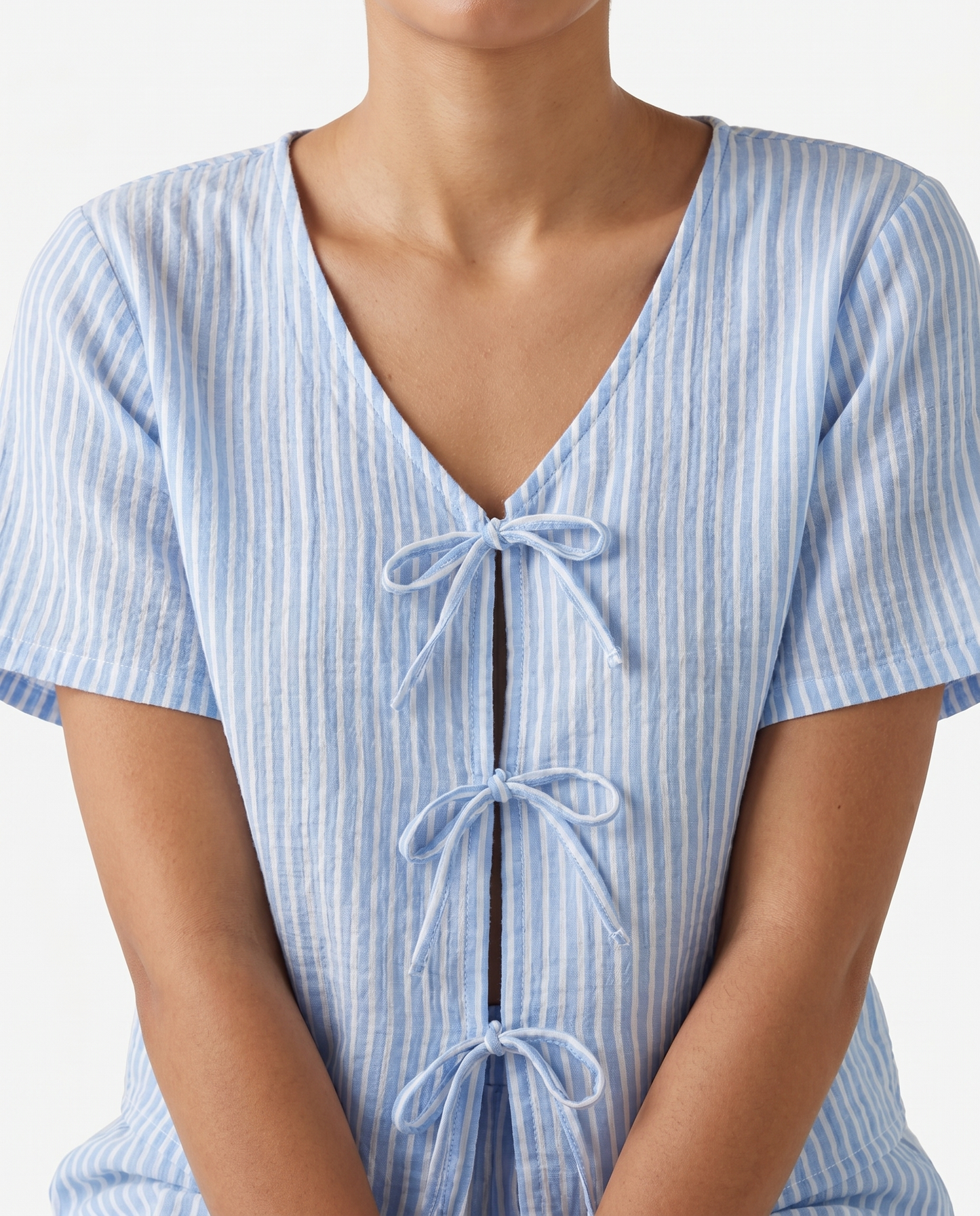 Tie-Front Baby Cotton PJ Set – Blue Stripe