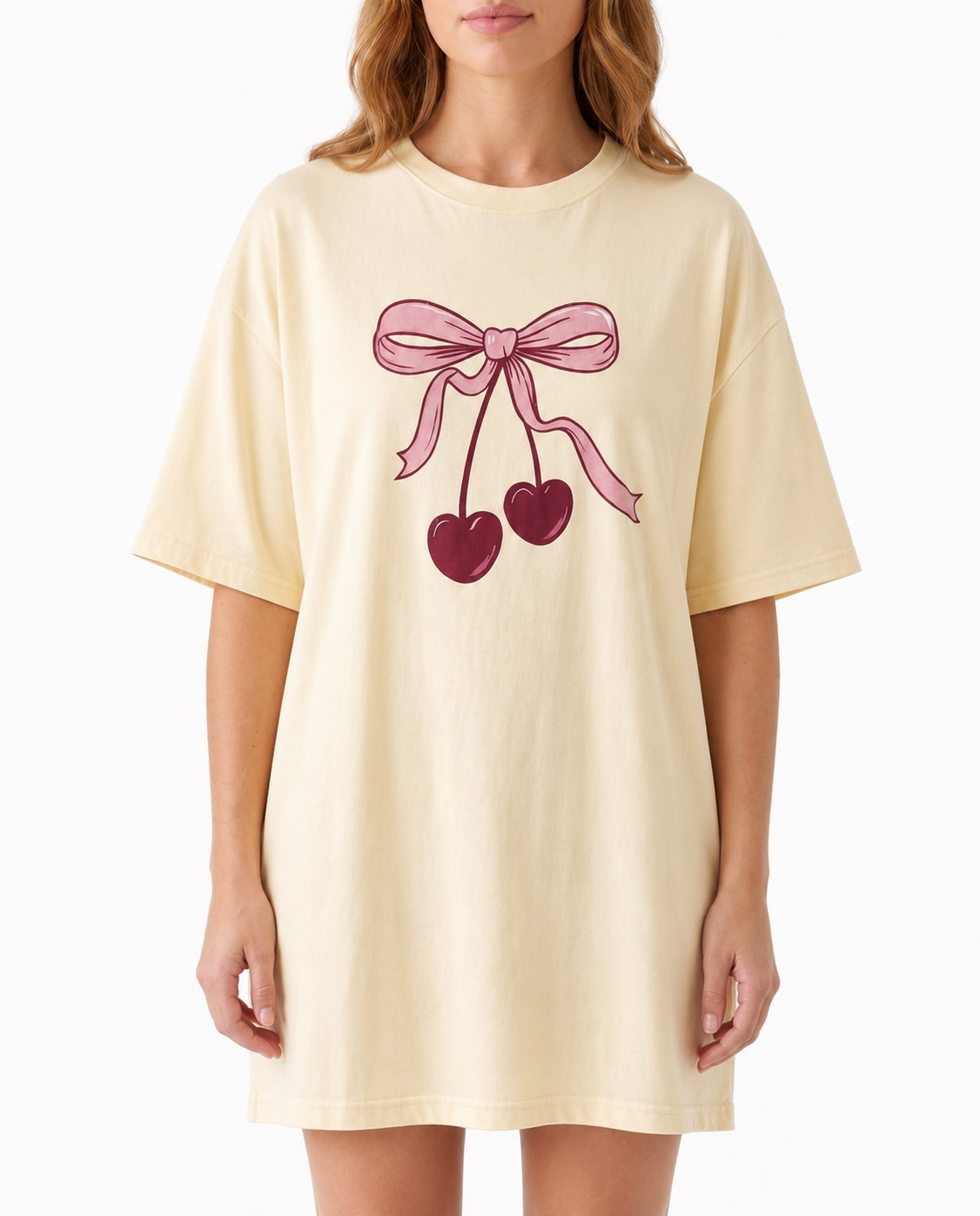 Cherry Bow Night Shirt in Butter Yellow