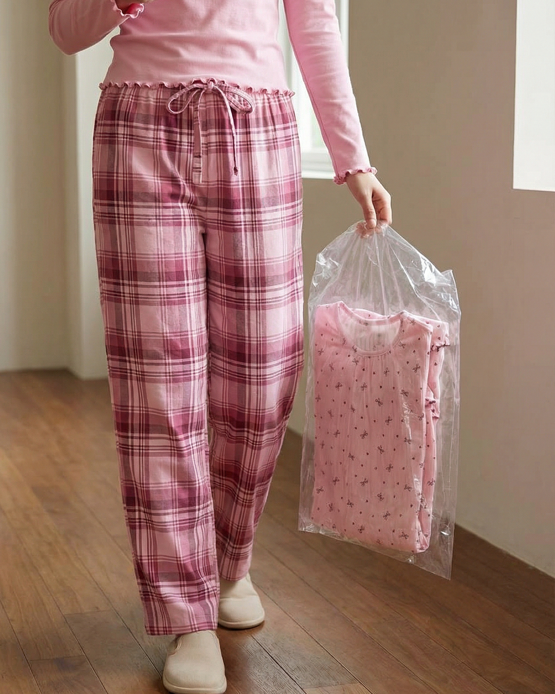 Plaid Cotton Pajama Set – Rose Pink