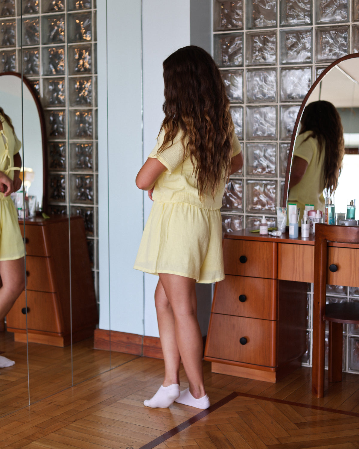 Tie-Front Baby Cotton PJ Set  in Butter Yellow