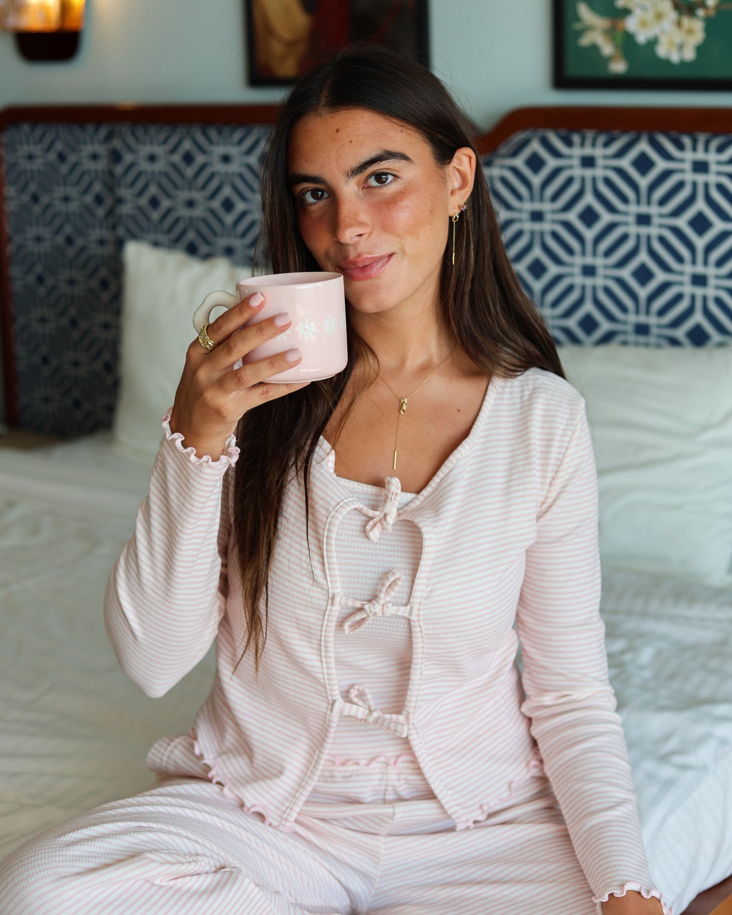 Striped Ribbon  PJ in pink