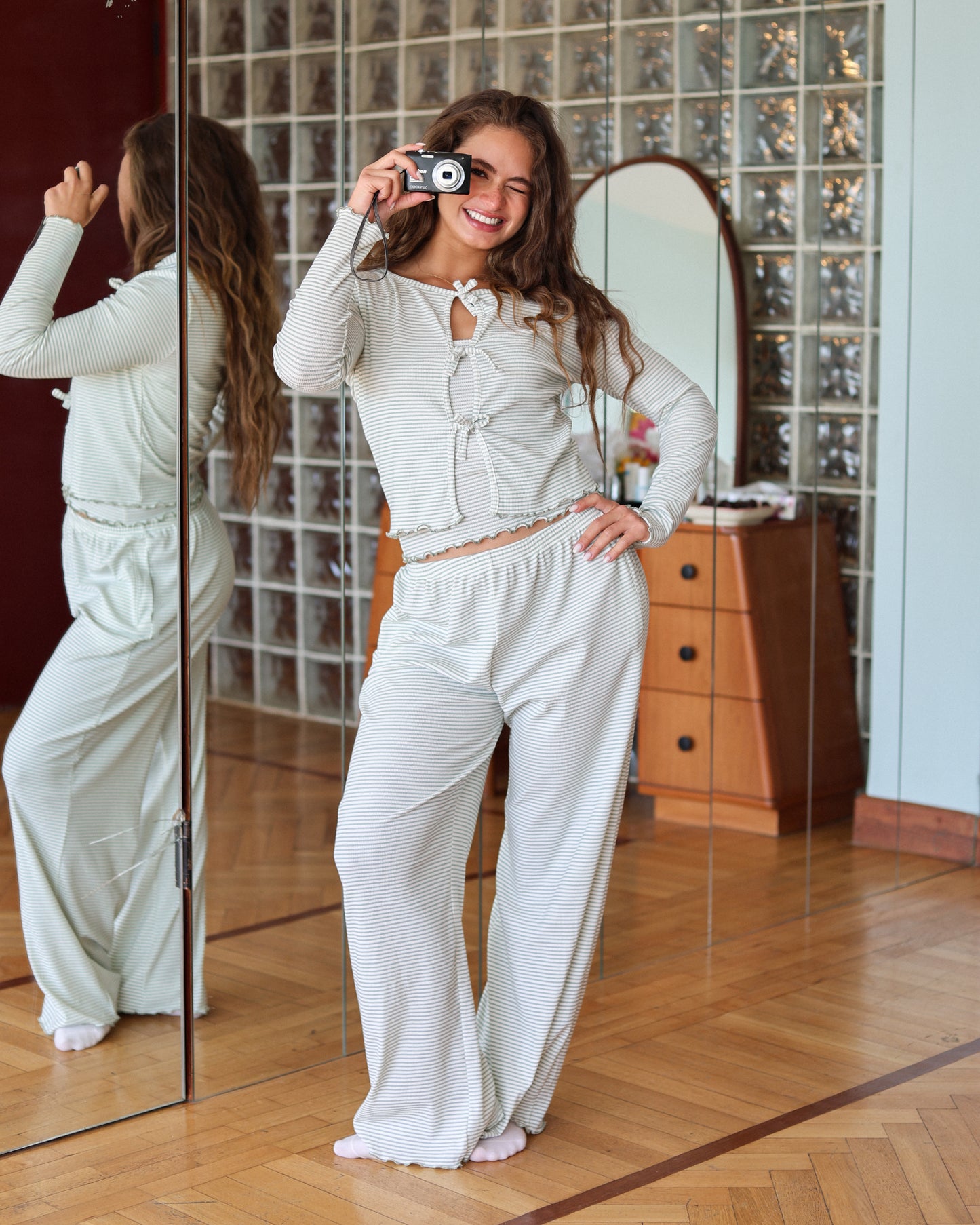 Striped Ribbon PJ in Mint