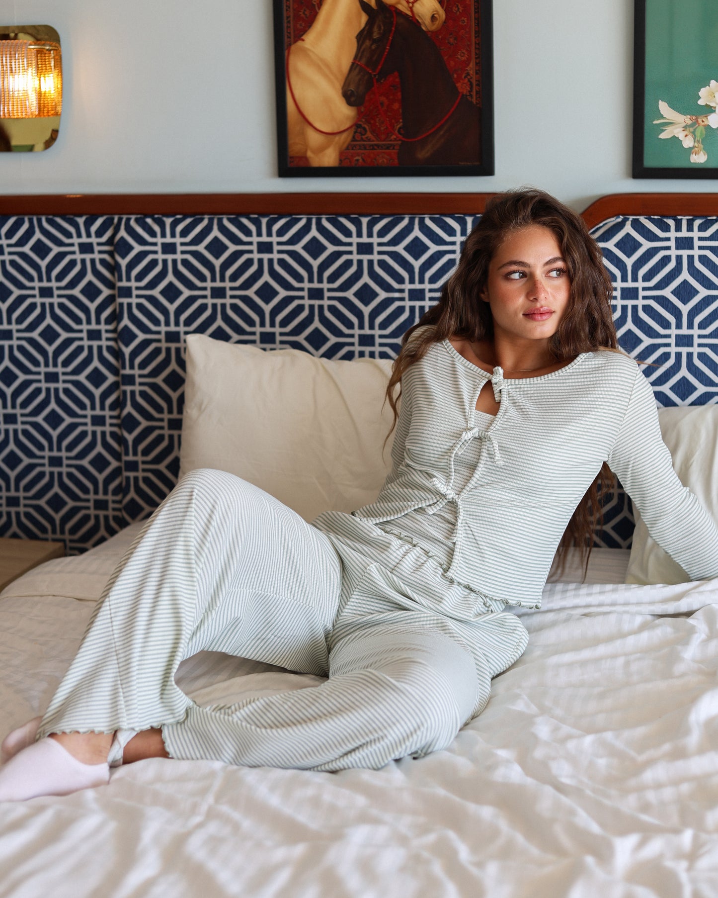 Striped Ribbon PJ in Mint