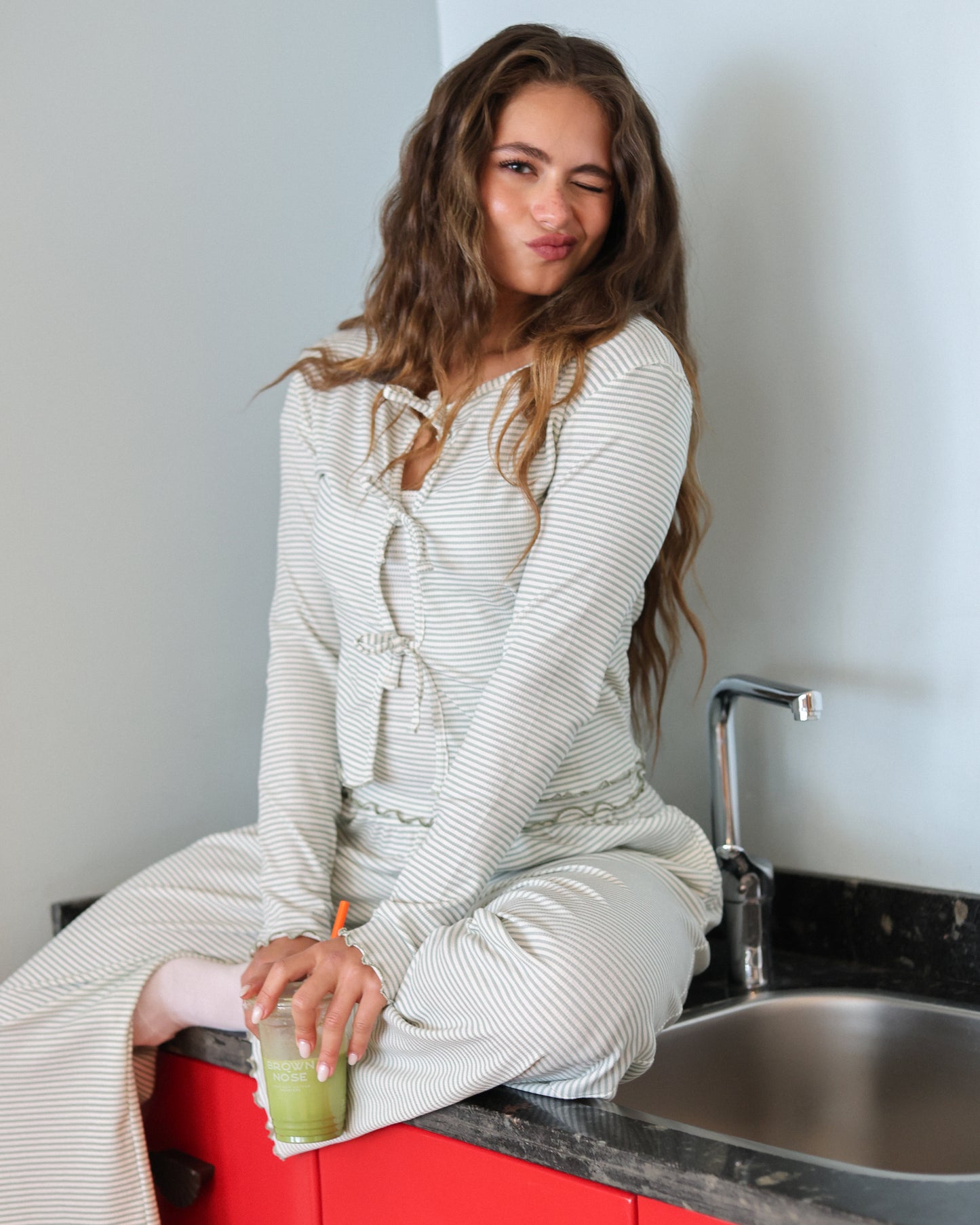 Striped Ribbon PJ in Mint