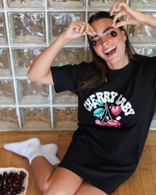 Cherry Bliss Night Shirt in Black