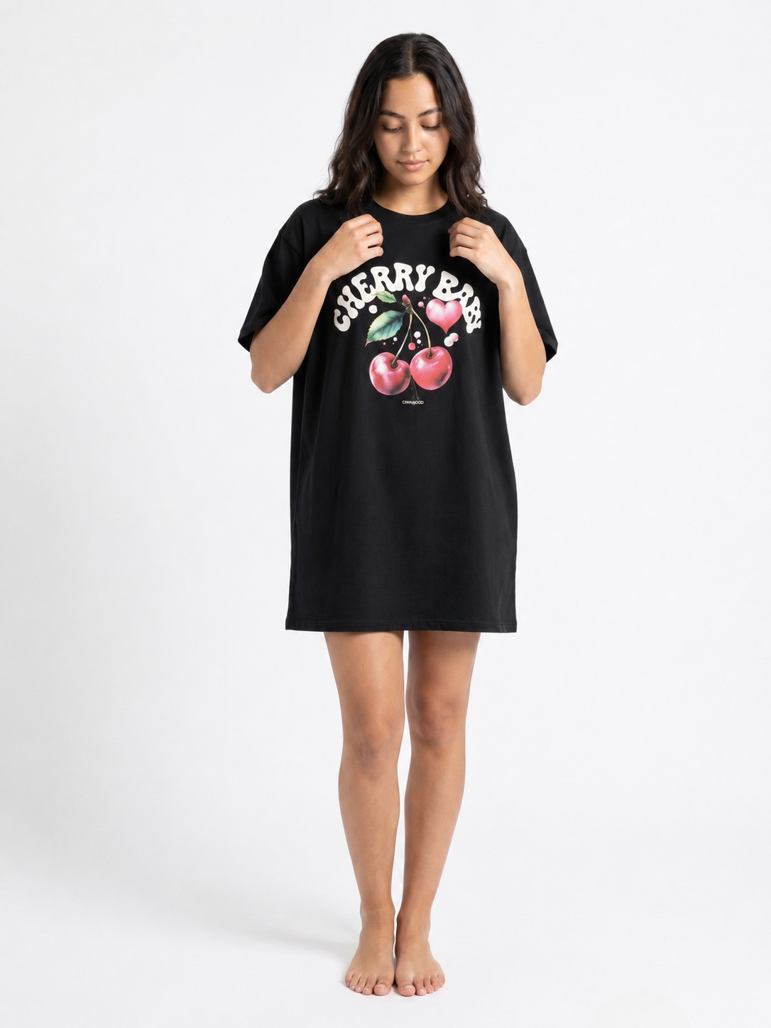 Cherry Bliss Night Shirt in Black