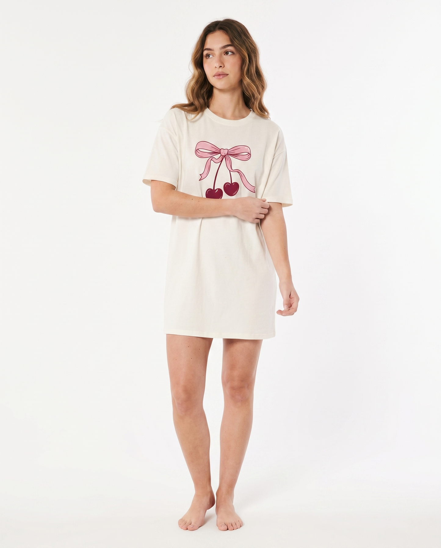 Cherry Bow Night Shirt in Off White