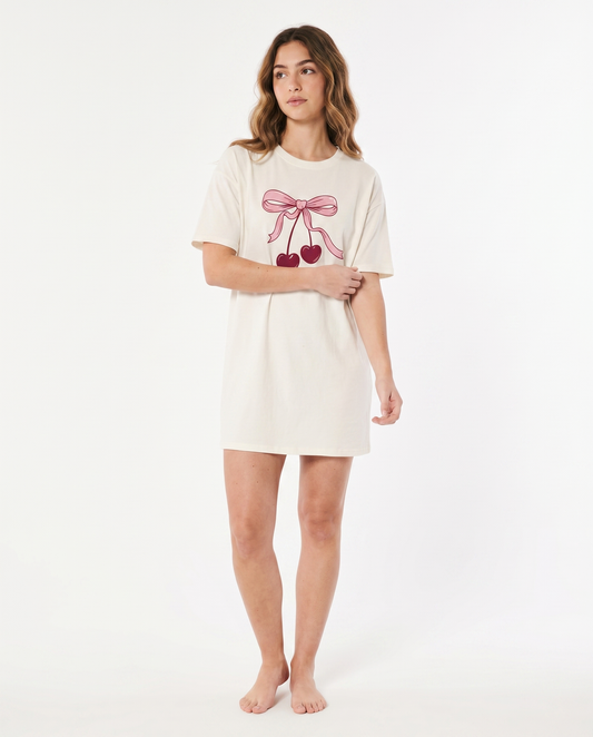 Cherry Bow Night Shirt in Off White