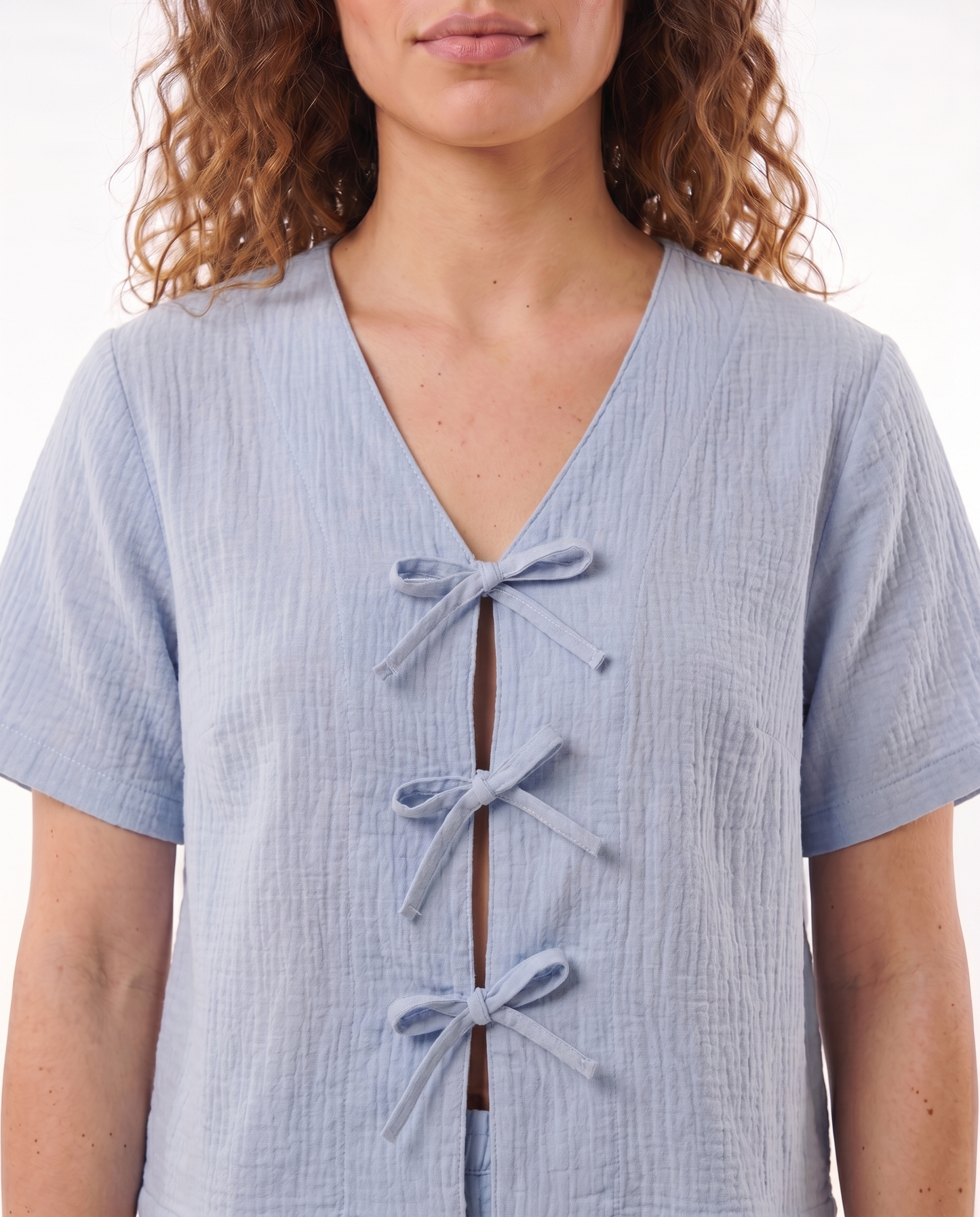 Tie-Front Baby Cotton PJ Set in Powder Blue