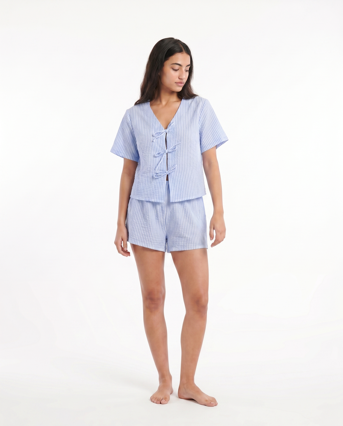Tie-Front Baby Cotton PJ Set – Blue Stripe