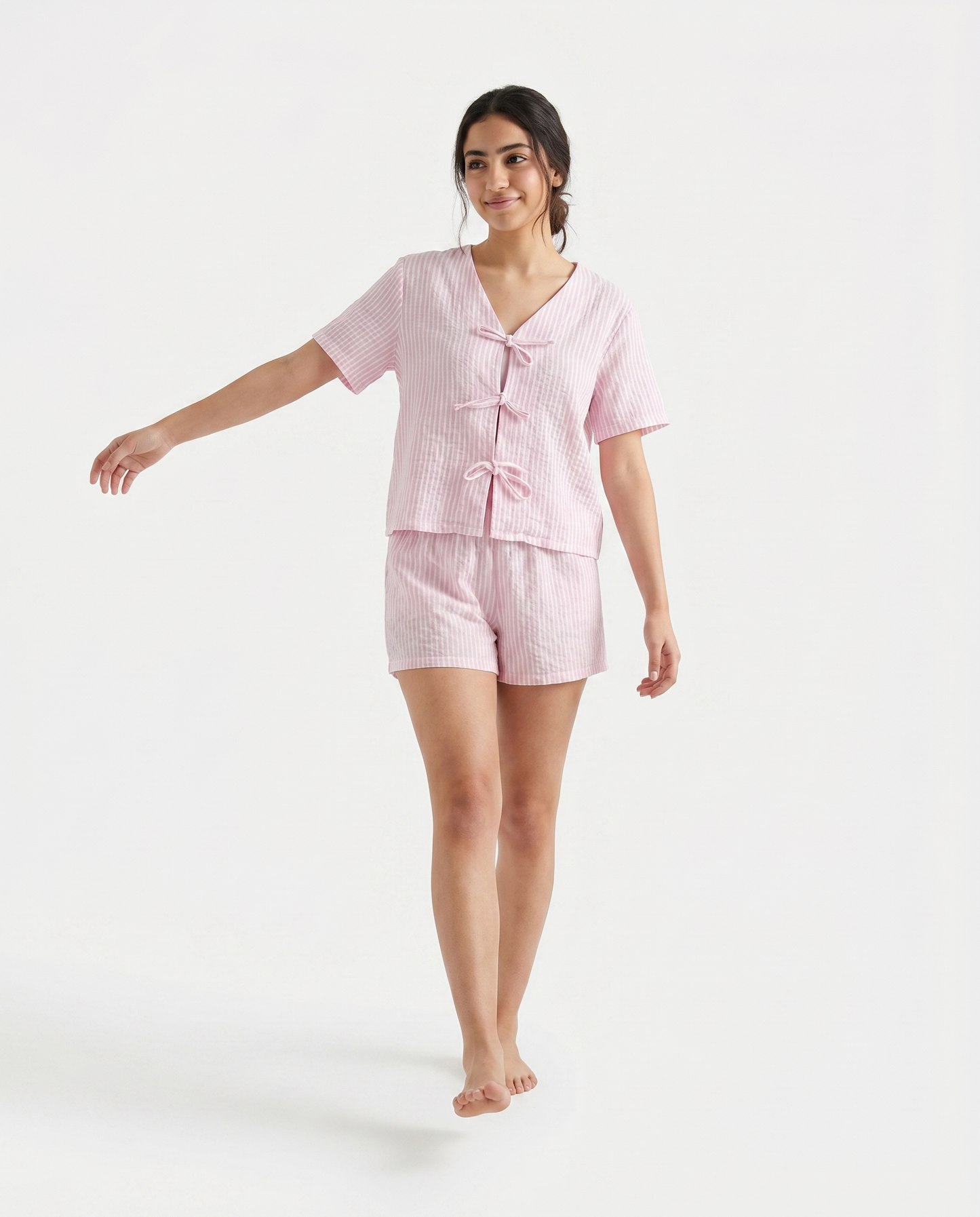 Tie-Front Baby Cotton PJ Set in Blush Stripe