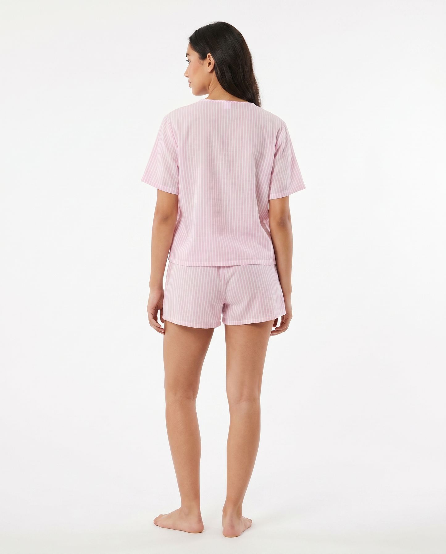 Tie-Front Baby Cotton PJ Set in Blush Stripe