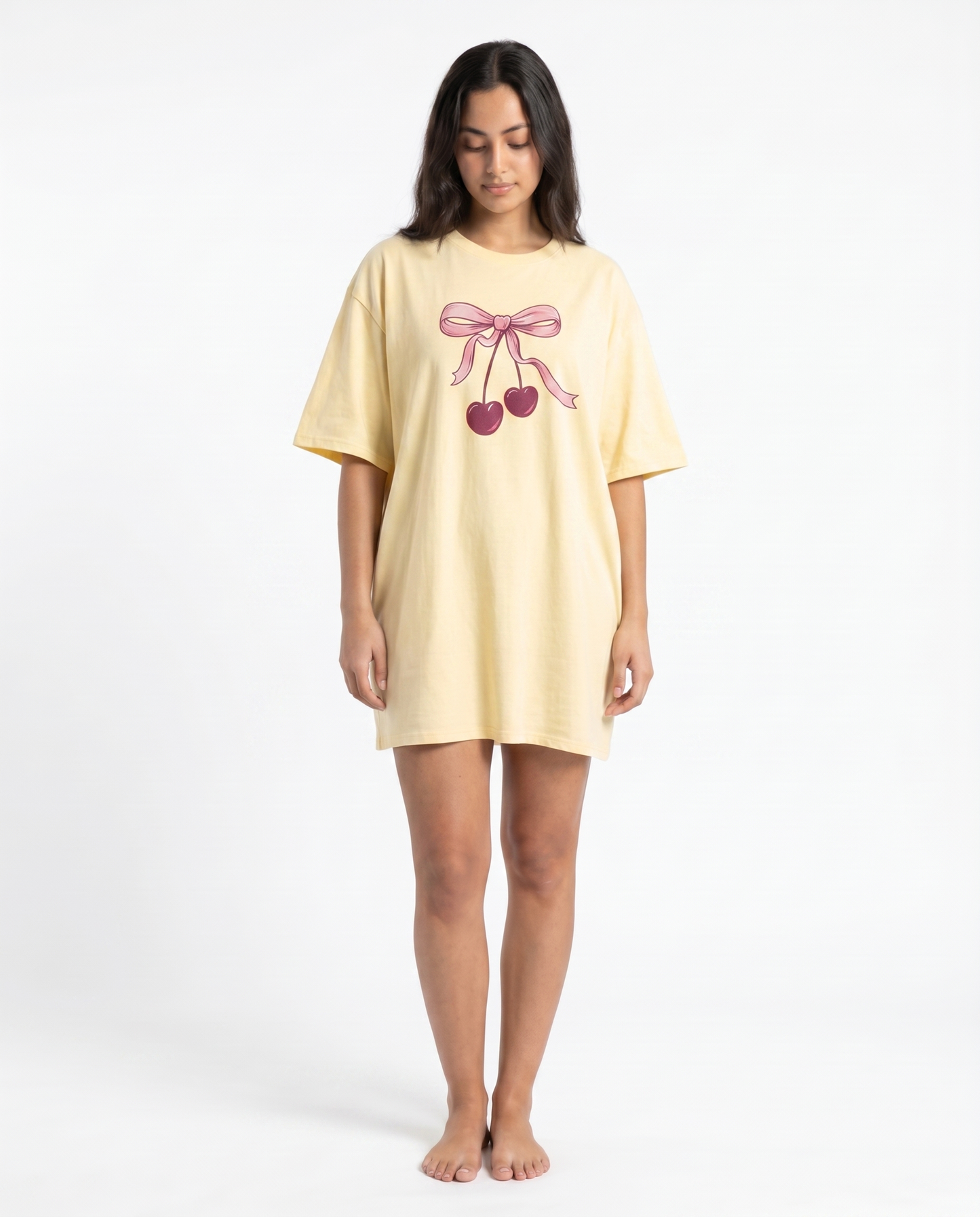 Cherry Bow Night Shirt in Butter Yellow